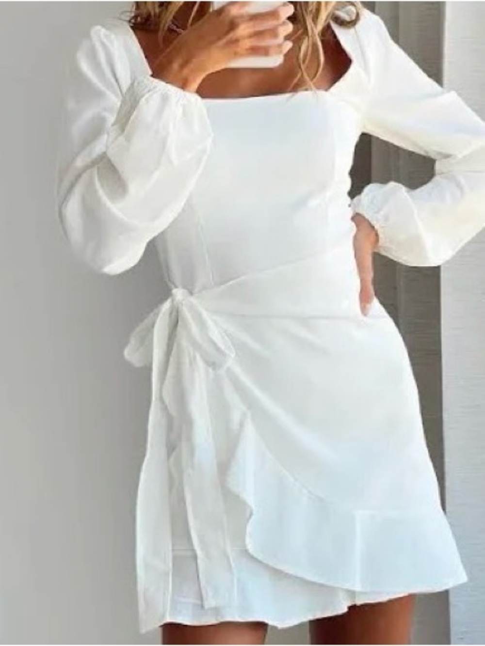 Princess Polly White Square-Neck Wrap Mini Dress